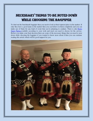 Necessary things to be noted down while choosing the bagpiper