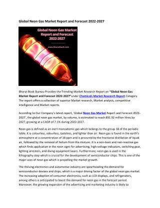 Global Neon Gas Market Report and Forecast 2022-2027