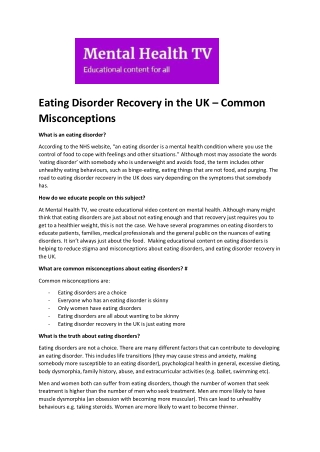 Best Eating Disorder Recovery Treatment In The UK