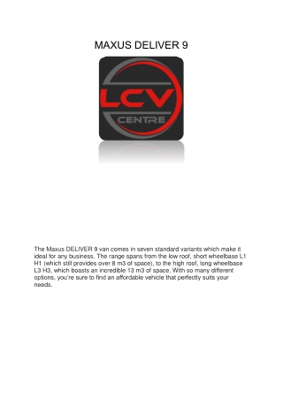 MAXUS DELIVER 9--LCV Centre Ltd
