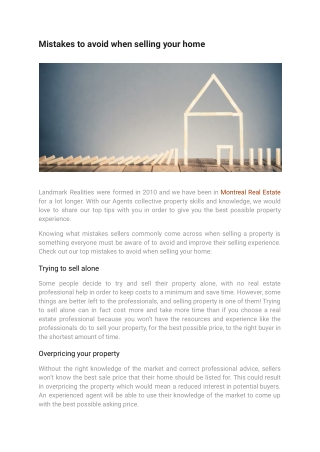 Mistakes to avoid when selling your home