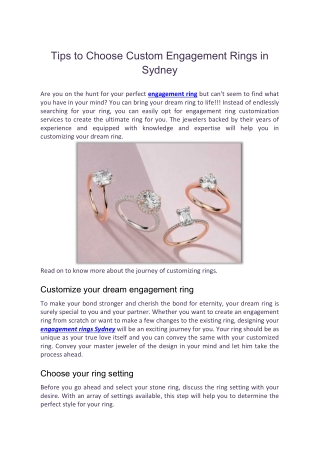 Tips to Choose Custom Engagement Rings in Sydney