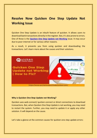 Resolve Now Quicken One Step Update Not Working Issue