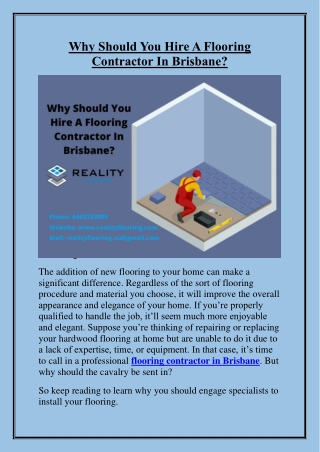 Why Should You Hire A Flooring Contractor In Brisbane?