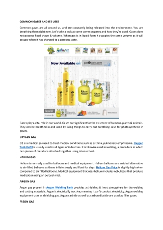 COMMON GASES AND ITS USES