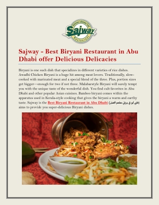 Sajway - Best Biryani Restaurant in Abu Dhabi offer Delicious Delicacies