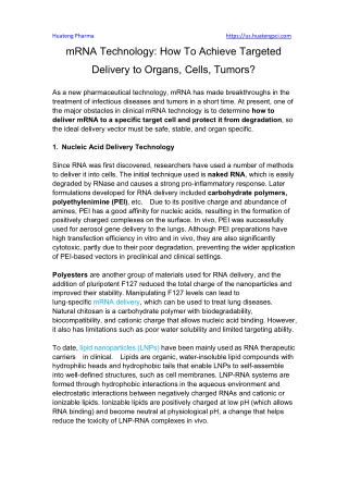 mRNA Technology How To Achieve Targeted Delivery to Organs, Cells, Tumors