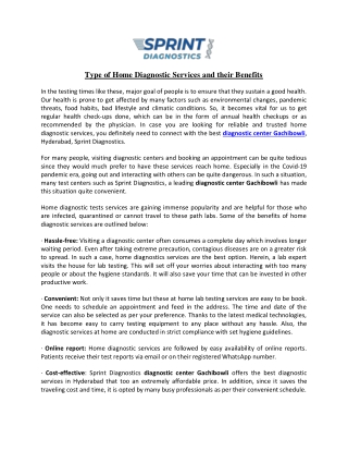 Type of Home Diagnostic Services and their Benefits