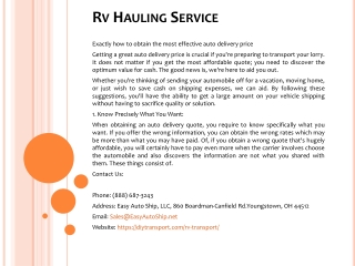 Rv Hauling Service