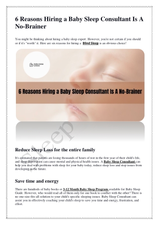 6 Reasons Hiring a Baby Sleep Consultant Is A No-Brainer