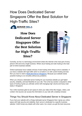 How Does Dedicated Server Singapore Offer the Best Solution for High-Traffic Sites_