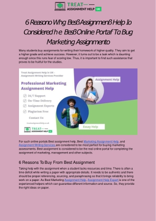 6 Reasons Why Best Assignment Help Is Considered The Best Online Portal To Buy Marketing Assignments