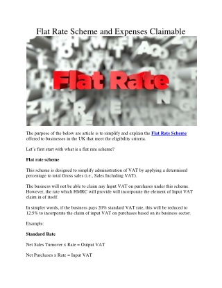 Flat Rate Scheme and Expenses Claimable