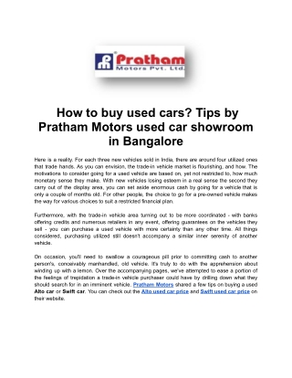 Tips by Pratham Motors used car showroom in Bangalore