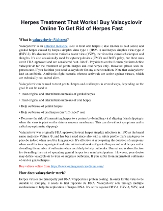 Herpes Treatment That Works Buy Valacyclovir Online To Get Rid of Herpes Fast