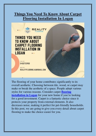 Things You Need To Know About Carpet Flooring Installation In Logan