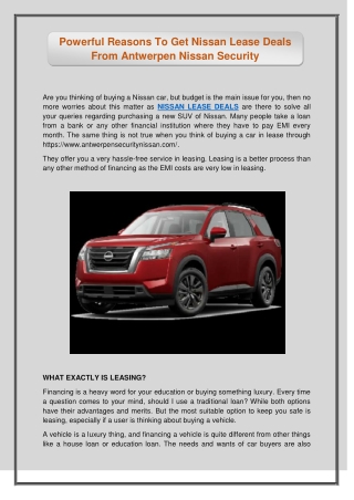Powerful Reasons To Get Nissan Lease Deals From Antwerpen Nissan Security