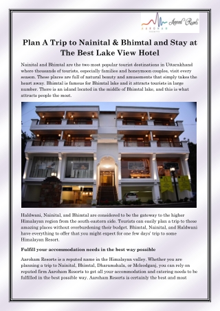 Lake view hotel in Nainital