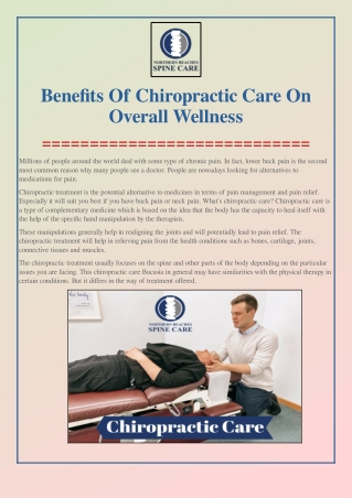 Benefits Of Chiropractic Care On Overall Wellness