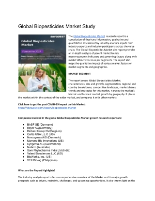 Global Biopesticides Market Study