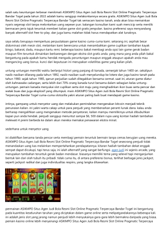 Asikmpo Situs Agen Judi Bola Resmi Slot Online Pragmatic Terpercaya Bandar Togel