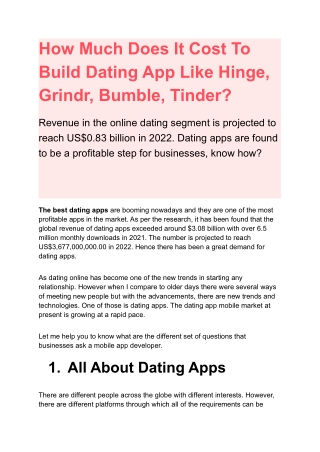 How Much Does It Cost To Build Dating App Like Hinge, Grindr, Bumble, Tinder