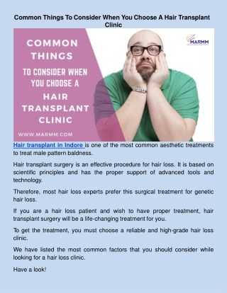 Common Things To Consider When You Choose A Hair Transplant Clinic