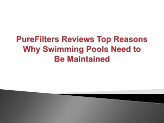 PureFilters Reviews Top Reasons Why Swimming Pools Need to Be Maintained