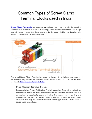 Common Types of Screw Clamp Terminal Blocks used in India