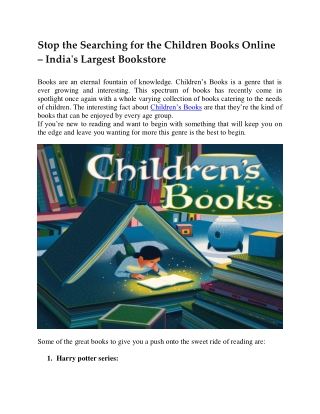 Stop the Searching for the Children Books Online – India's Largest Bookstore