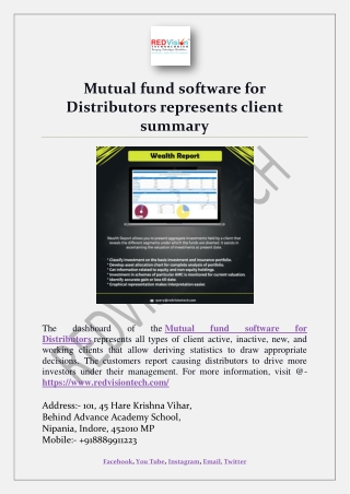 Mutual fund software for Distributors represents client summary