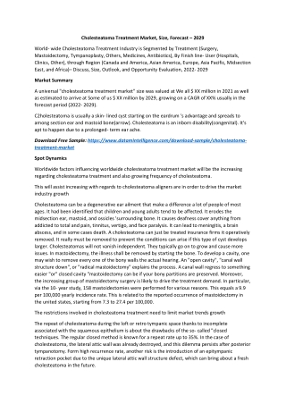 Cholesteatoma Treatment Market, Size, Forecast – 2029