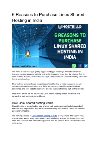6 Reasons to Purchase Linux Shared Hosting in India