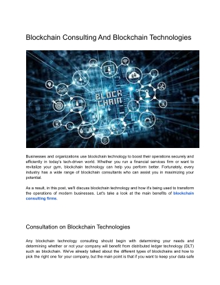 Blockchain Consulting And Blockchain Technologies