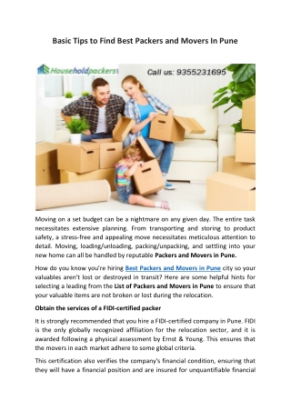 Basic Tips to Find Best Packers and Movers In Pune