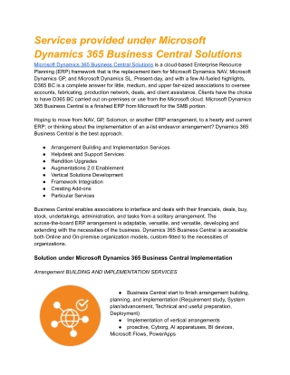 Services provide under Microsoft Dynamics 365 Business Central Implementation