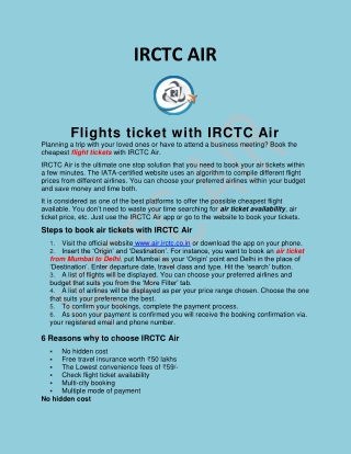 Flights ticket with IRCTC Air