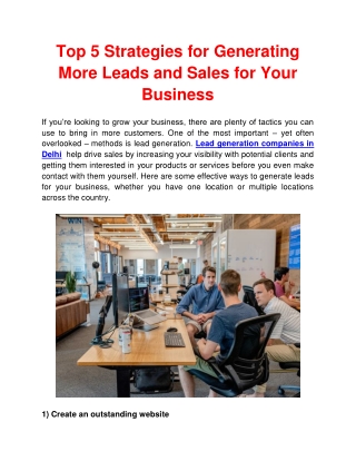 Top 5 Strategies for Generating More Leads and Sales for Your Business