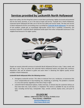 Services provided by Locksmith North Hollywood