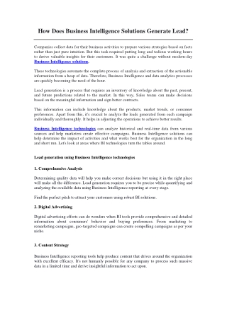 How Does Business Intelligence Solutions Generate Lead