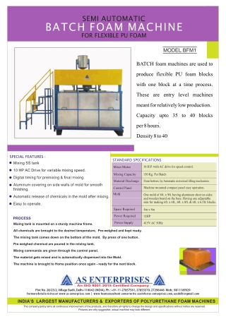 The Batch Foam Machine BFM1 | PU Foam Machinery | As-Enterprises