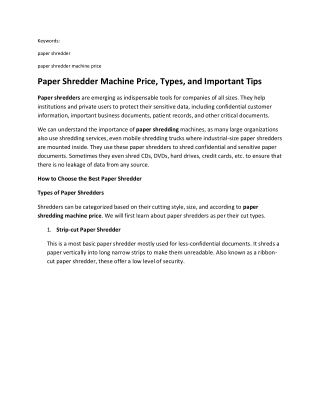 Paper Shredder Machine Price, Types, and Important Tips