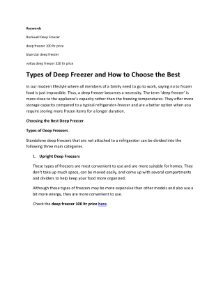 Types of Deep Freezer and How to Choose the Best