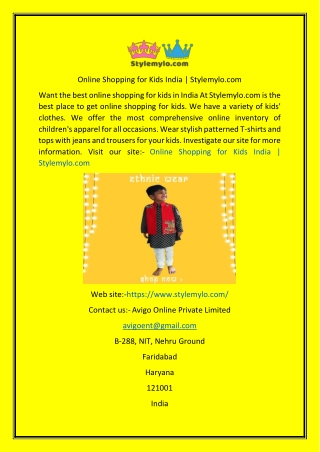 Online Shopping for Kids India  Stylemylo