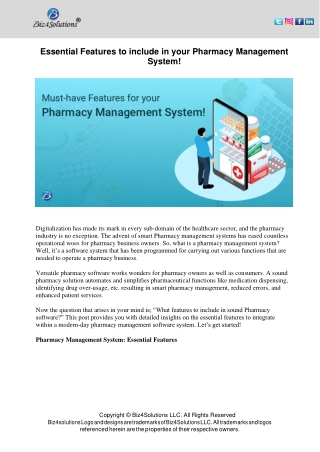 Essential Features to include in your Pharmacy Management System