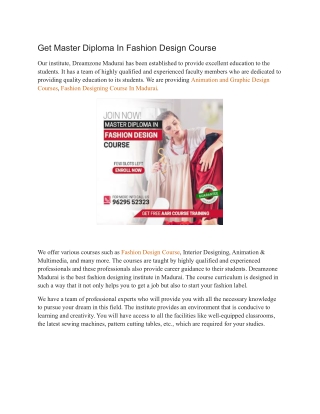 Get Master Diploma In Fashion Design Course
