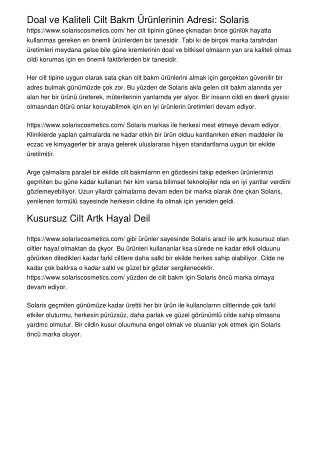 Doğal ve Kaliteli Cilt Bakım Ürünlerinin Adresi: Solaris