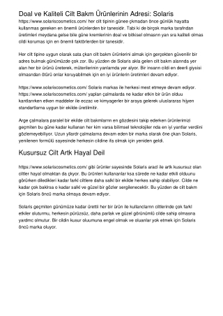 Doğal ve Kaliteli Cilt Bakım Ürünlerinin Adresi: Solaris
