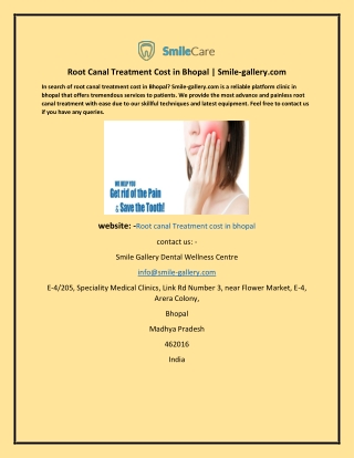 Root Canal Treatment Cost in Bhopal