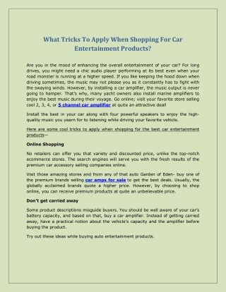 What Tricks To Apply When Shopping For Car Entertainment Products?